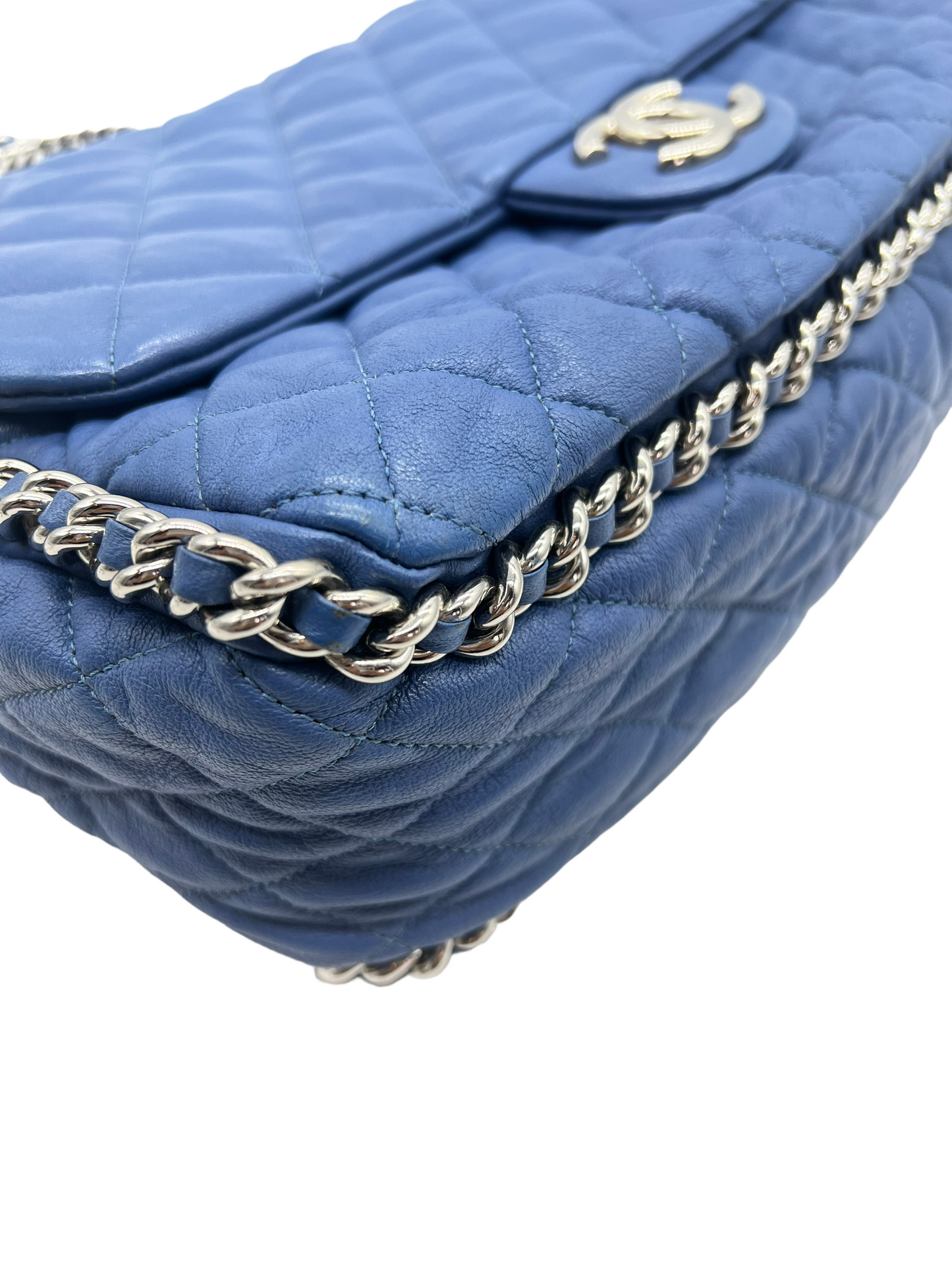 Chanel 2011-2012 Blue Washed Lambskin Maxi Chain Around Shoulder Bag