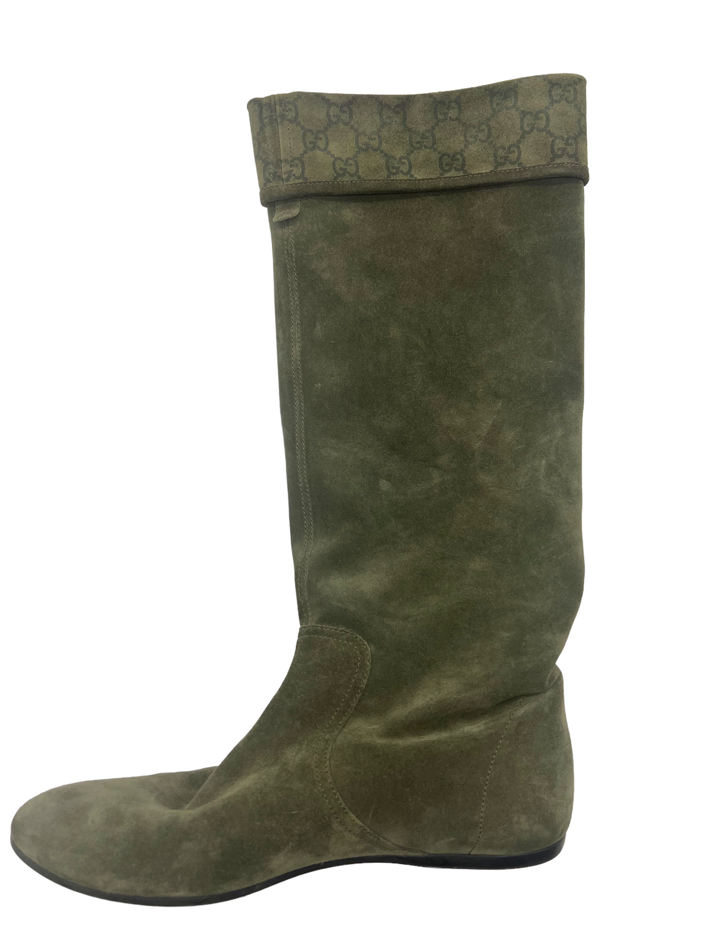 Gucci Green Suede Foldover GG Size 40.5 Boots