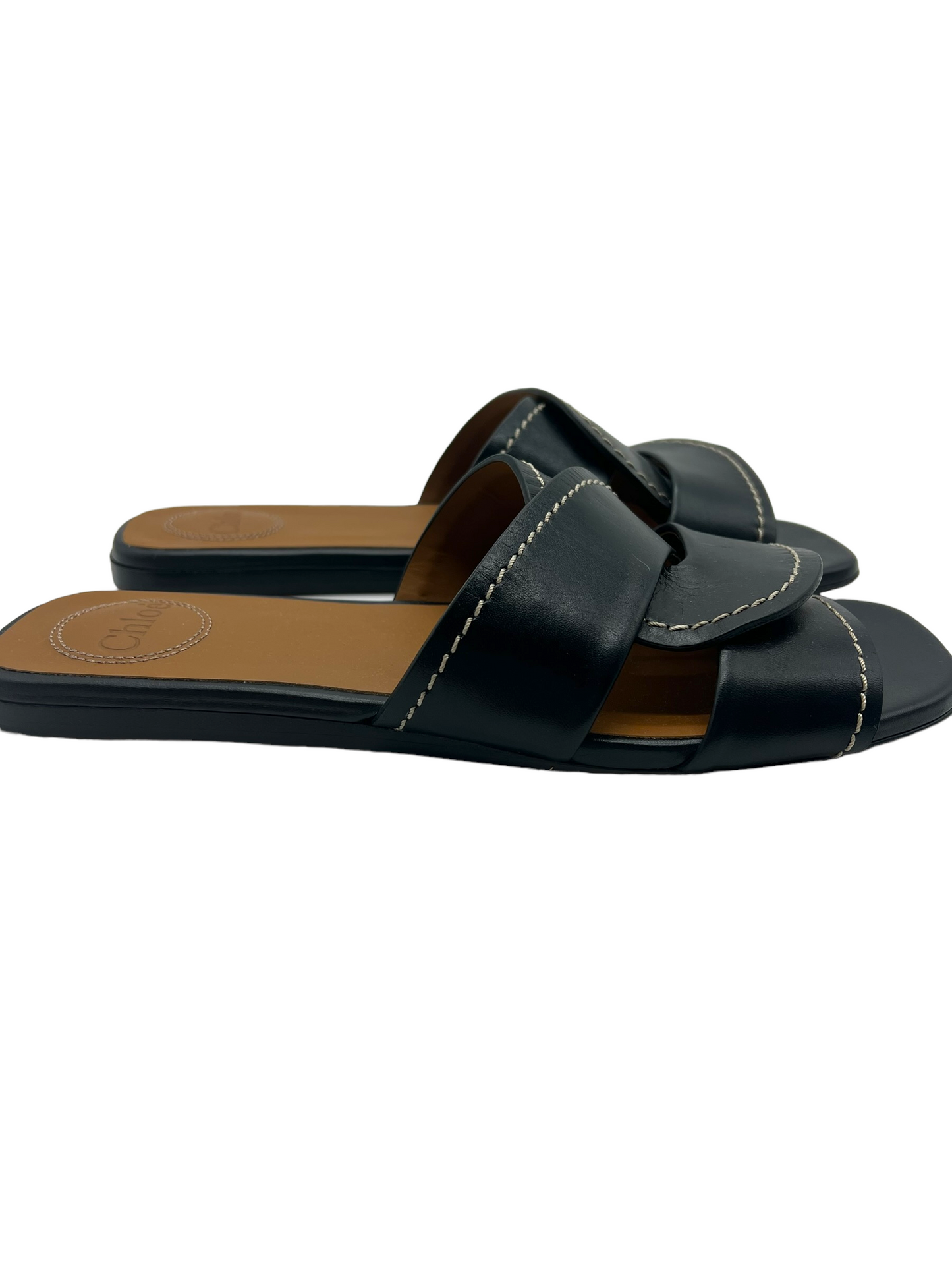 Chloe Black Leather Grecia Size 38 Slides