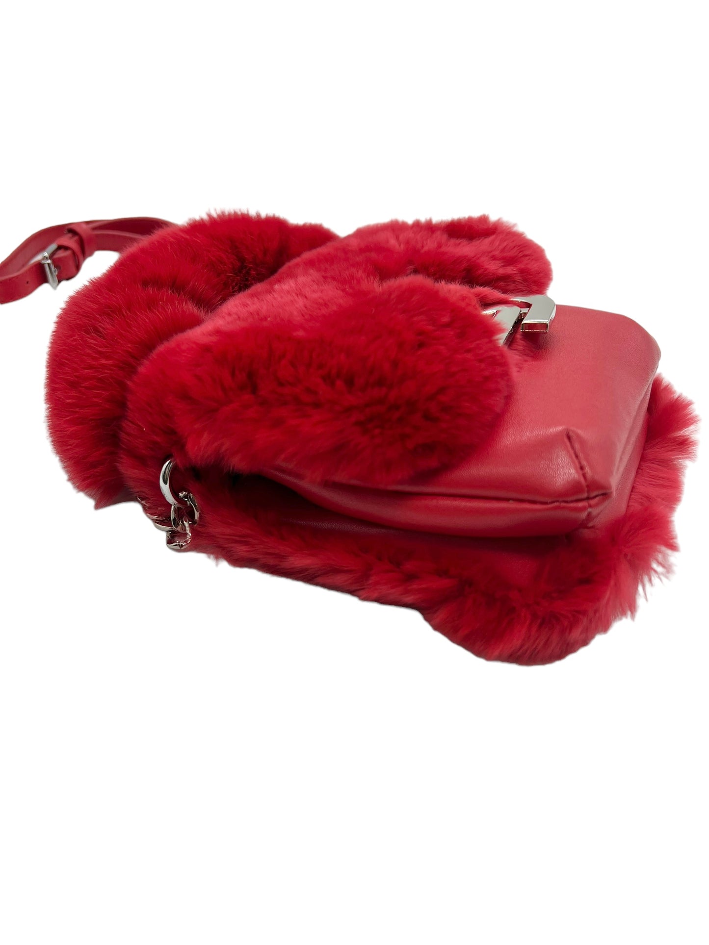Shane Justin Red Fur Power Puff Chain Bag