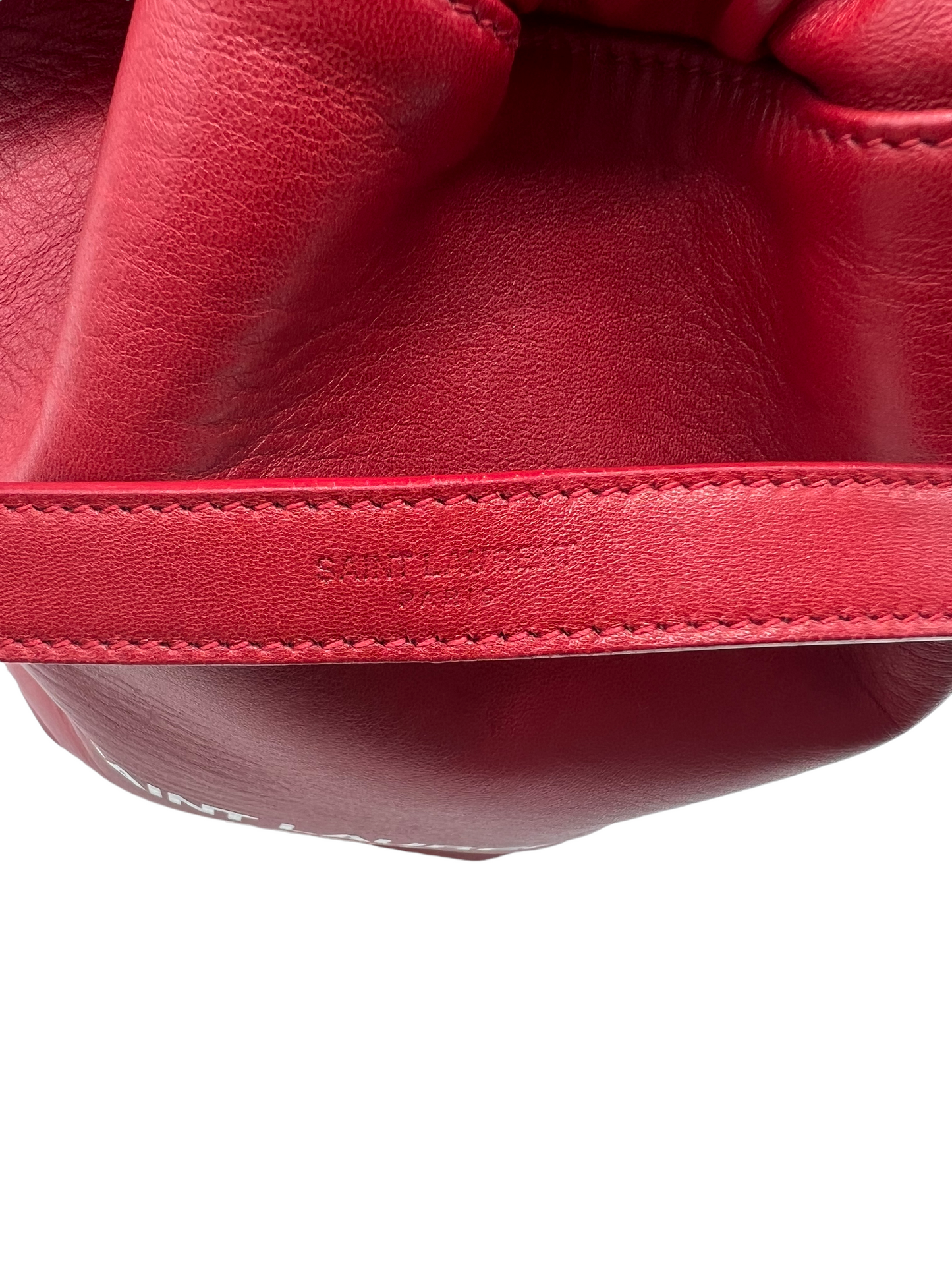 Saint Laurent YSL Red Leather Large Teddy Drawstring Bucket Bag