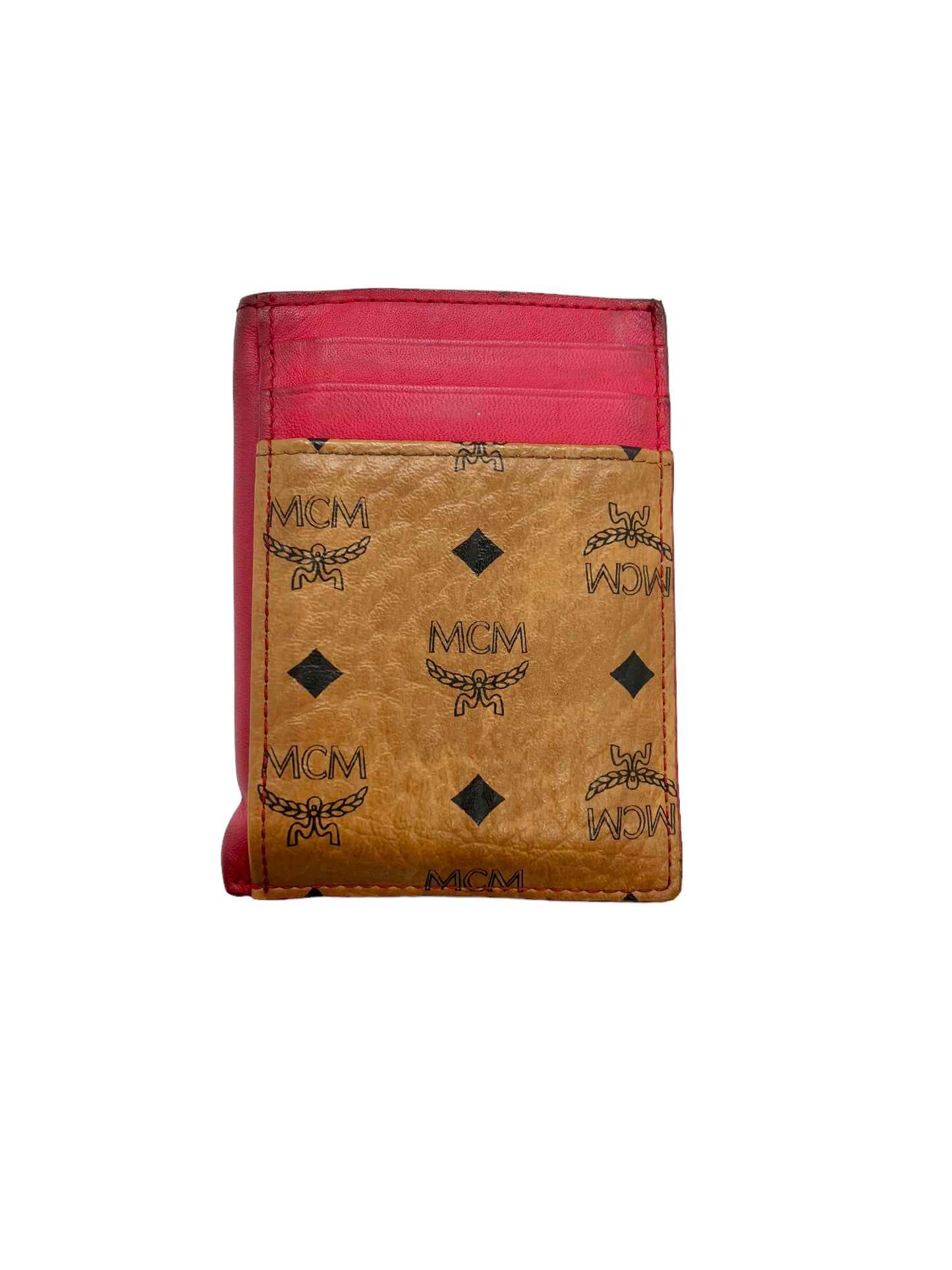 MCM Tan & Red Visetos Heritage Card Holder