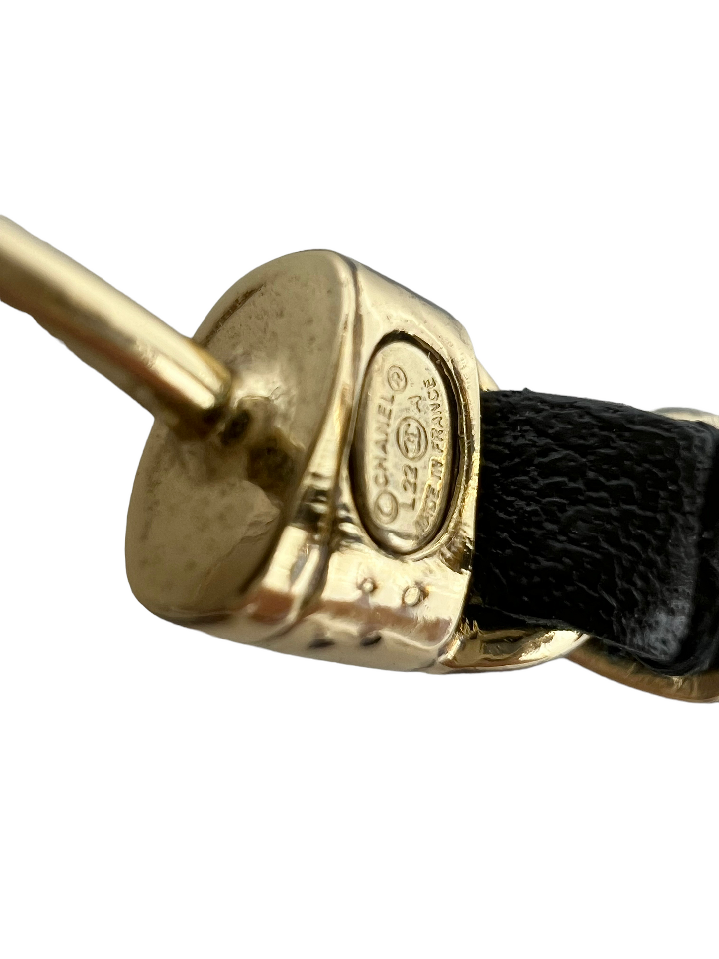 Chanel L22 Black Lambskin Chain Coin Motifs Hoop Earrings