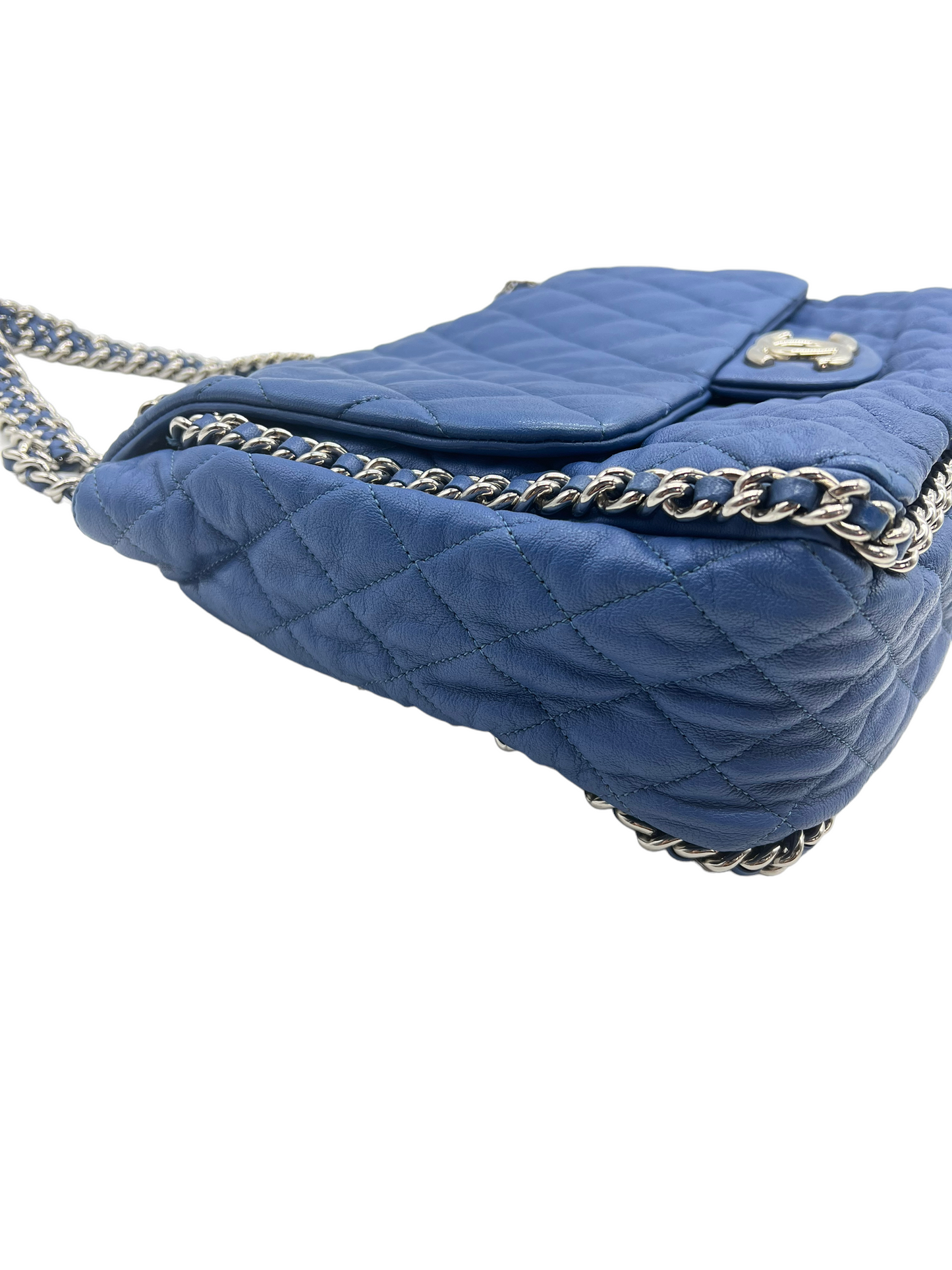 Chanel 2011-2012 Blue Washed Lambskin Maxi Chain Around Shoulder Bag