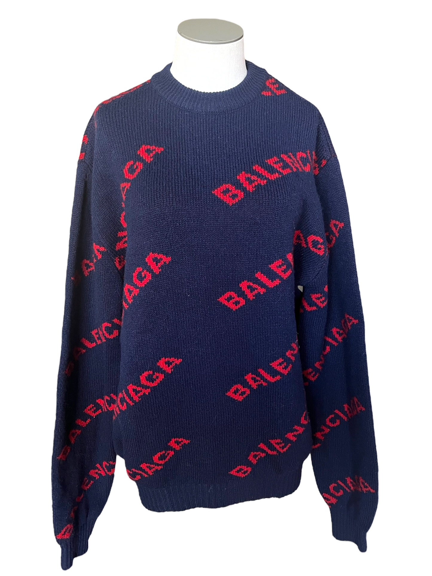 Balenciaga Navy Red Logo Wool Size M Sweater