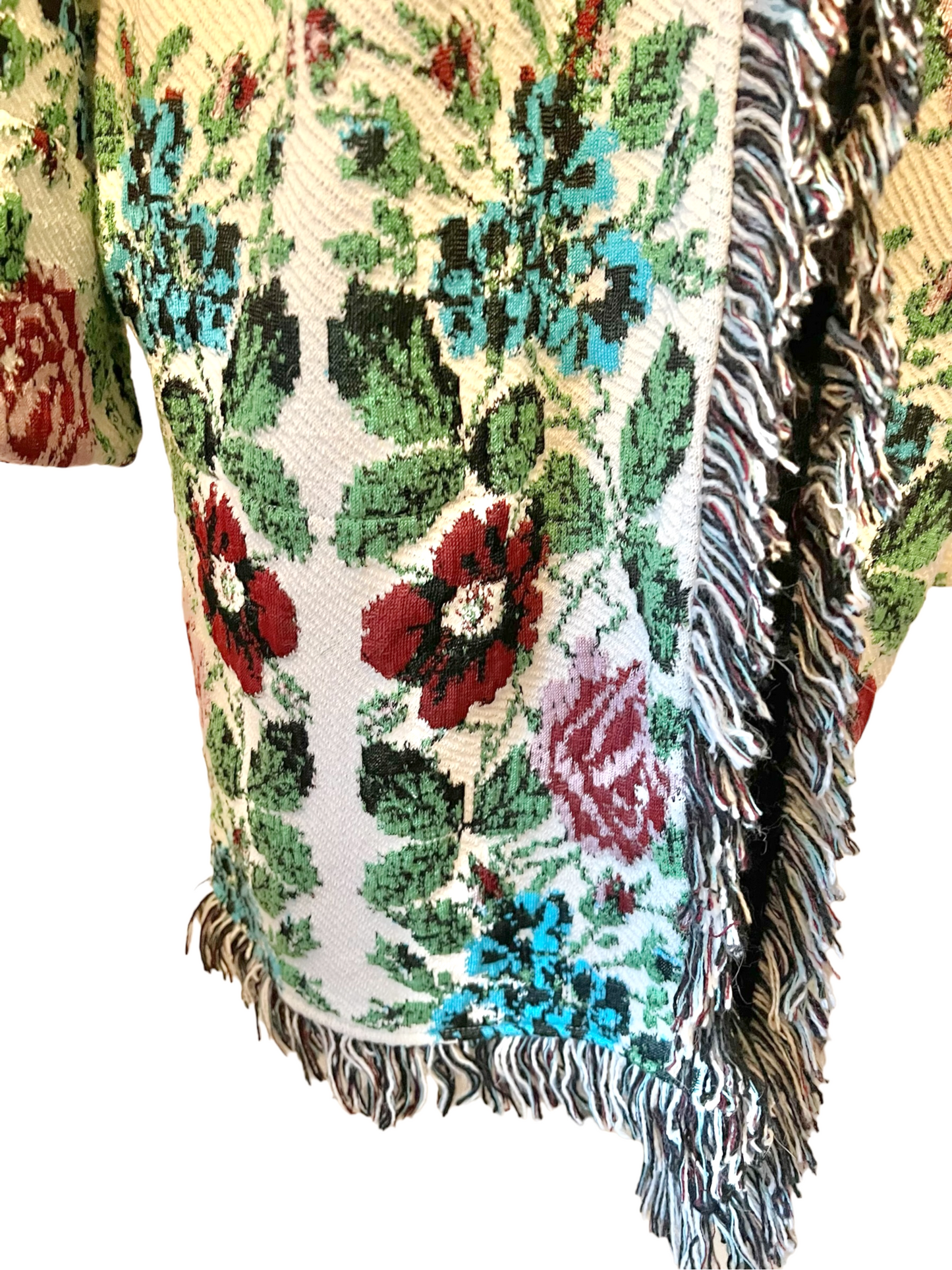 Aldomartins Size XS  Antique Floral Intarsia Knit Fringe Cardigan