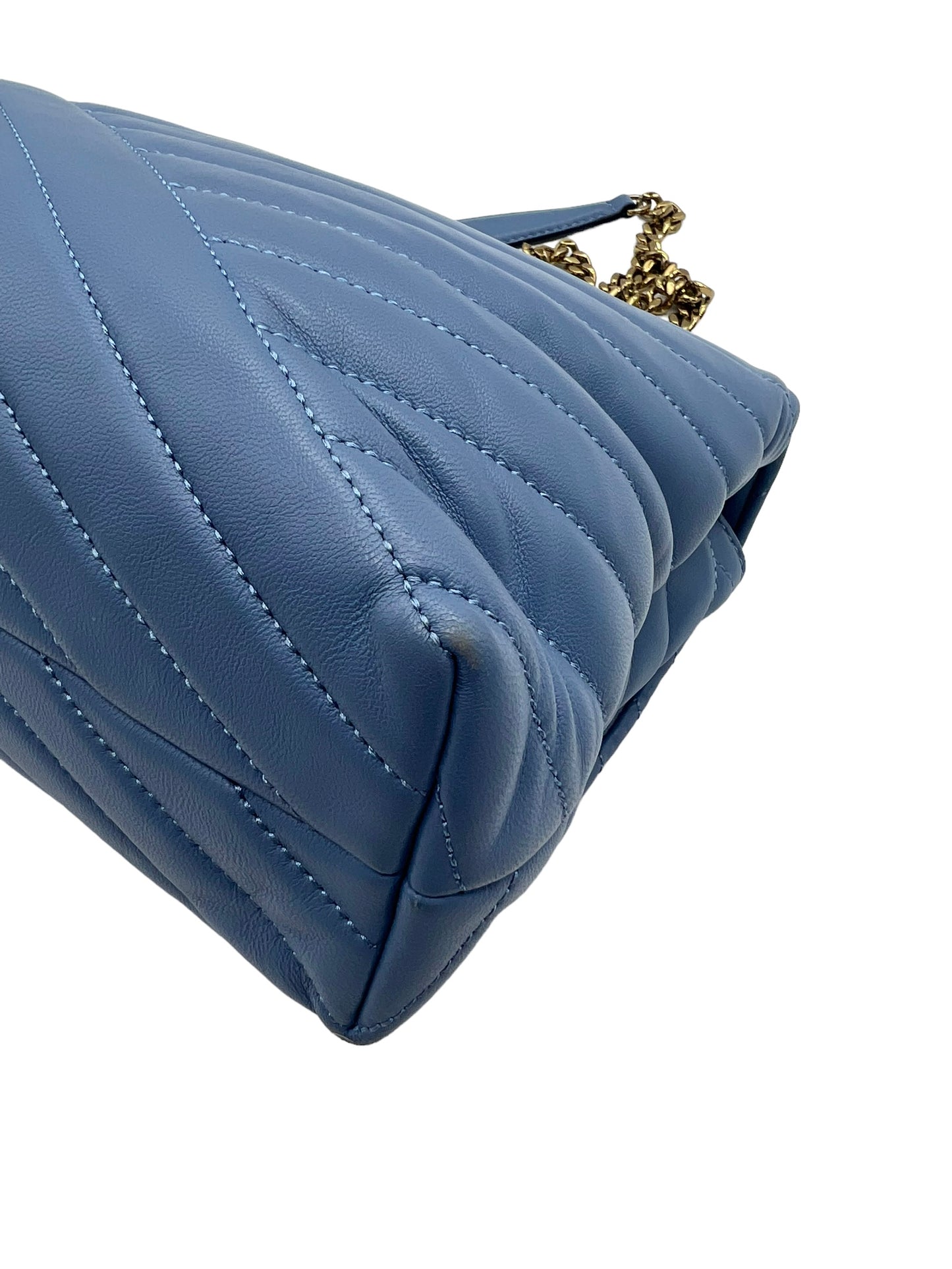Tory Burch Blue Leather Kira Quilted Chain Shoulder Bag