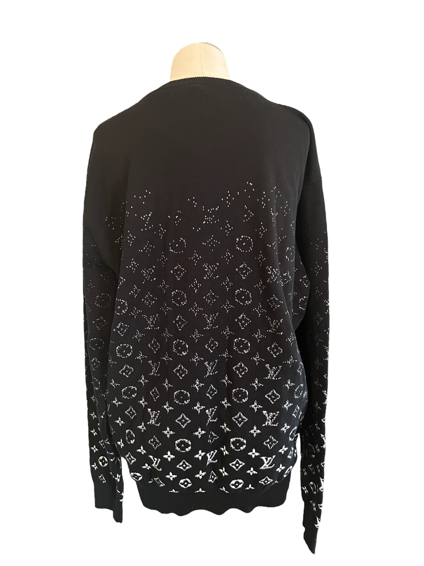Louis Vuitton Black & White Men's Size L Lvse Monogram Degrade Crewneck Sweater