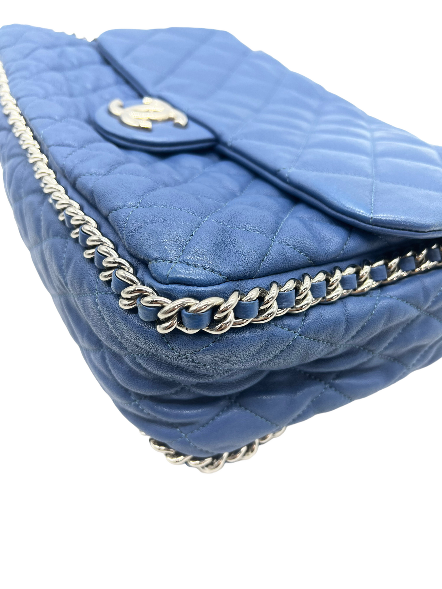 Chanel 2011-2012 Blue Washed Lambskin Maxi Chain Around Shoulder Bag