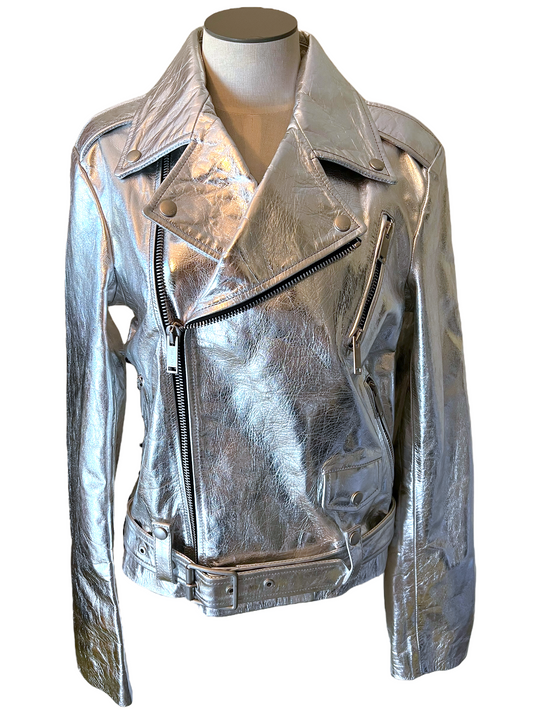 Ben Taverniti Unravel Project Silver Leather Size 44 Biker Jacket
