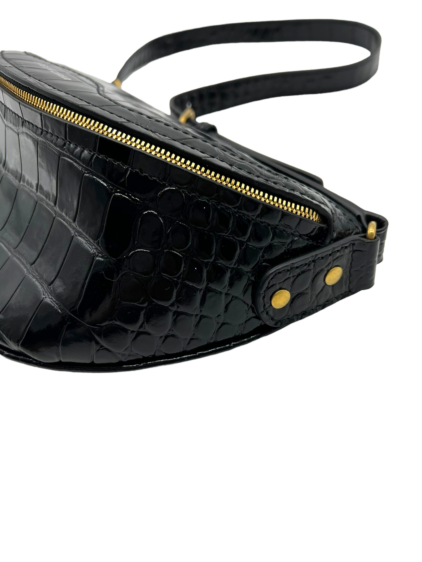 Balenciaga Black Croc Embossed Souvenir XXS Belt Bag