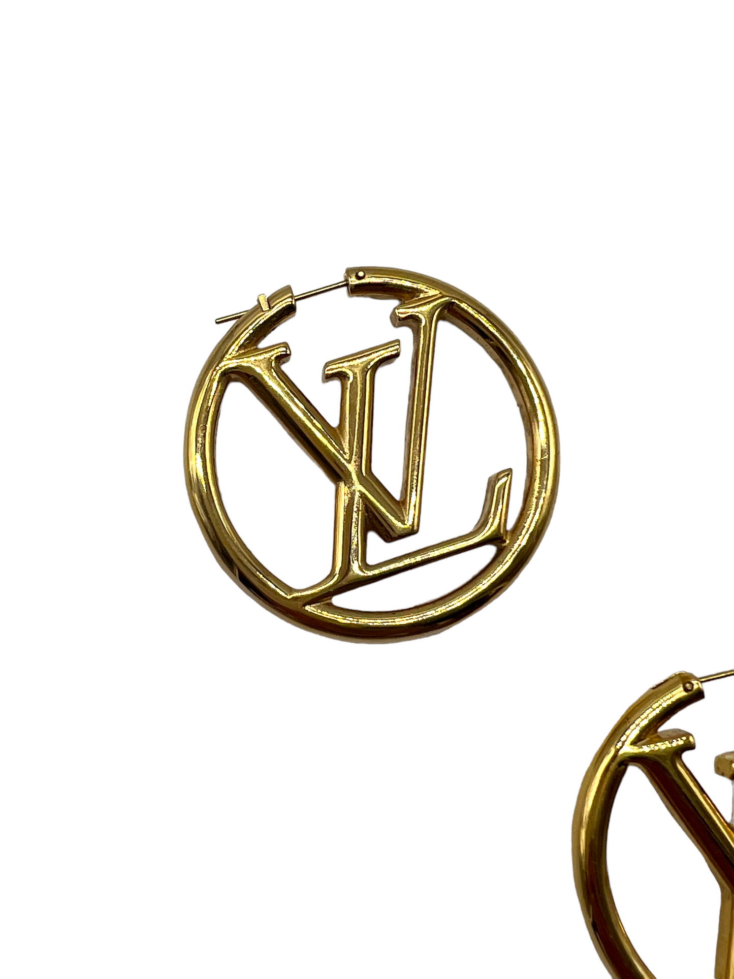 Louis Vuitton Gold Louise GM Logo Hoop Earrings