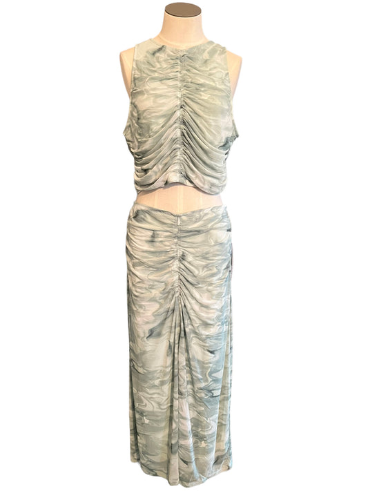 House of Harlow 1960 Green Tie-Dye Print Mesh 2-Piece Size L Skirt Set