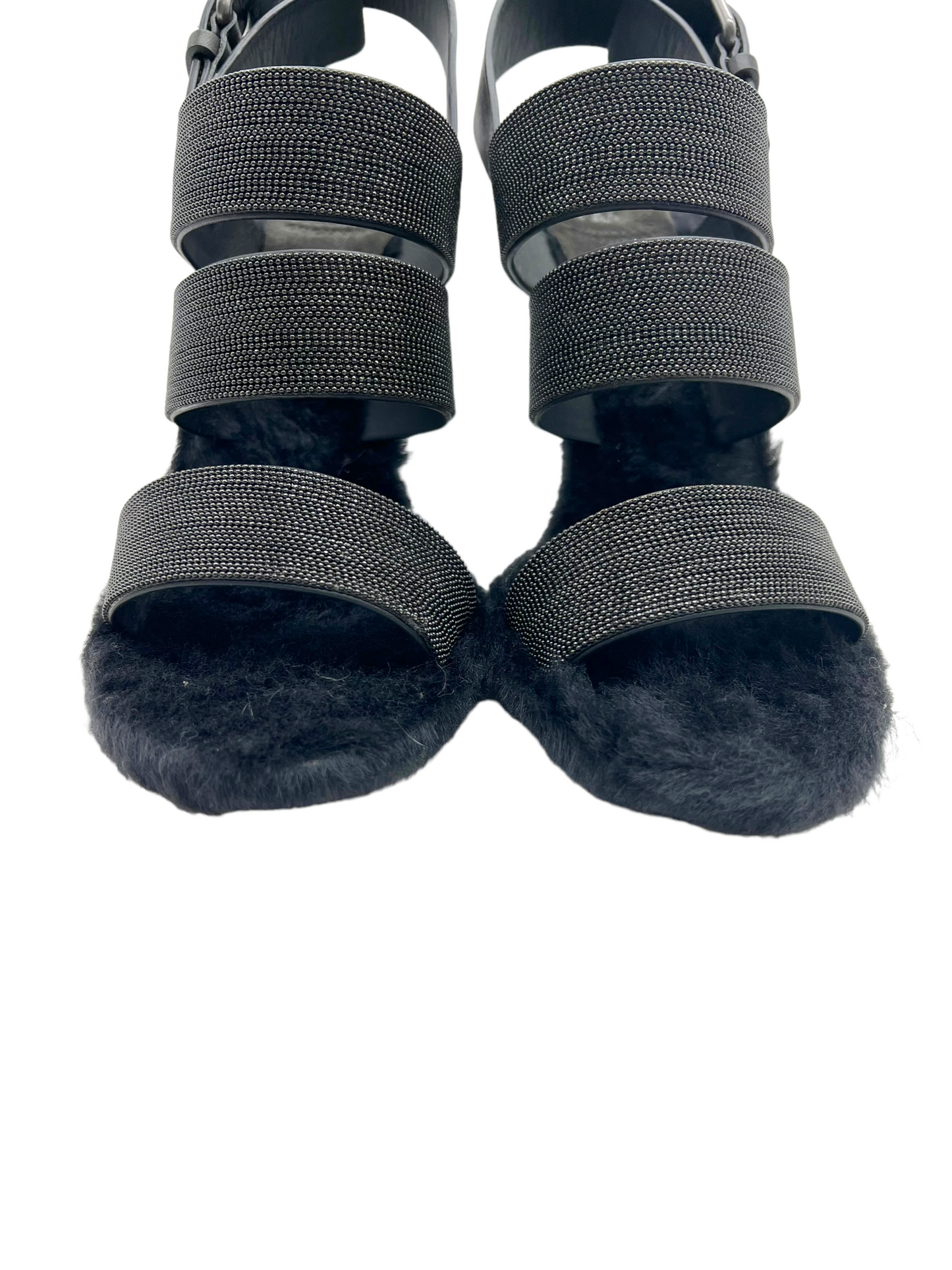 Brunello Cucinelli Black Beaded Fur Lined Size 37 Heels