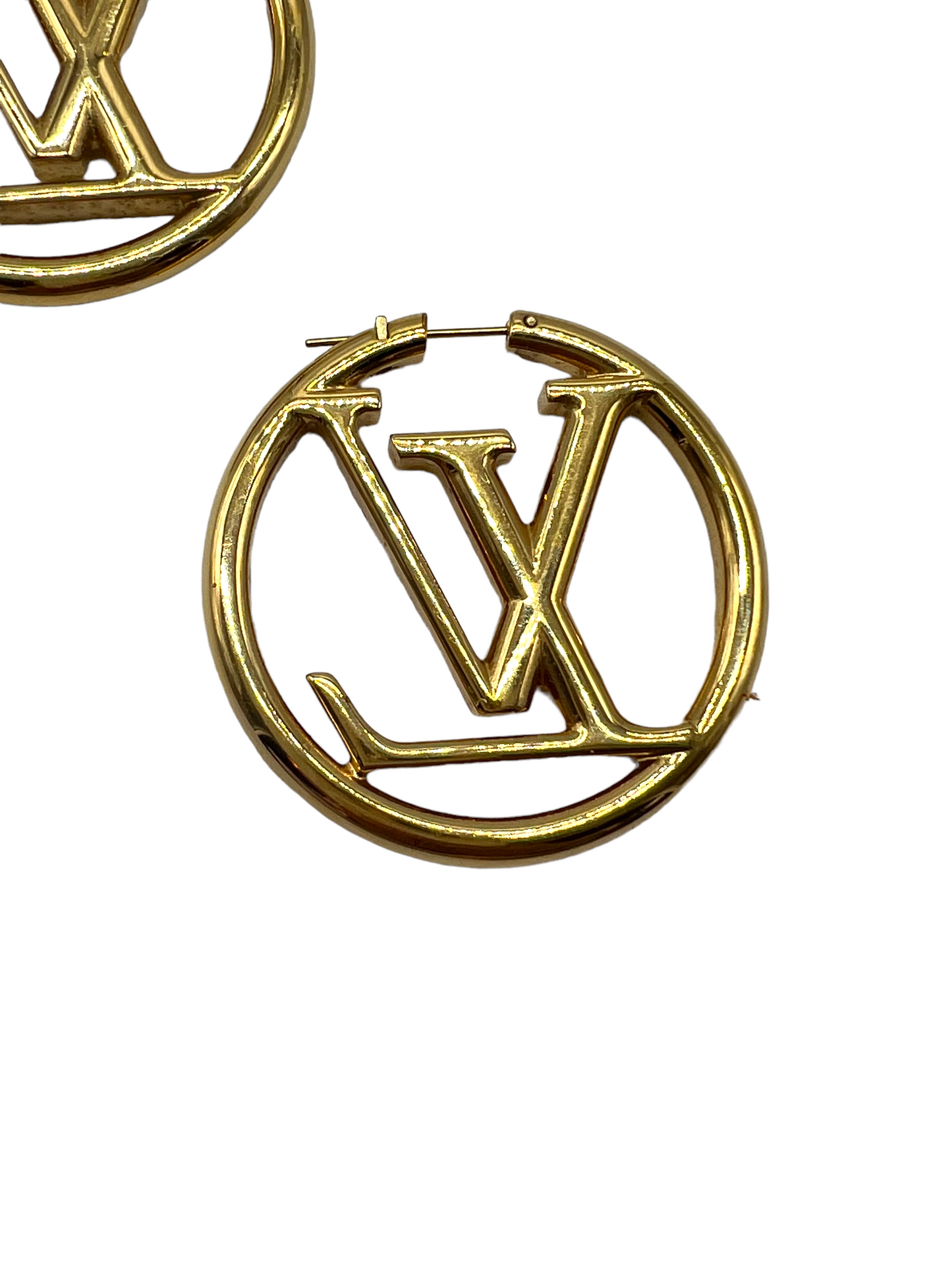 Louis Vuitton Gold Louise GM Logo Hoop Earrings