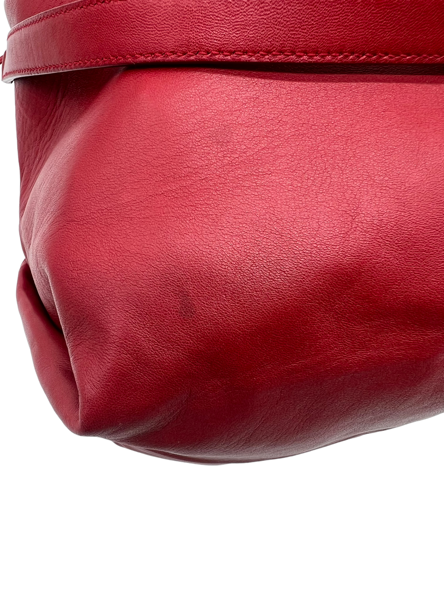 Saint Laurent YSL Red Leather Large Teddy Drawstring Bucket Bag